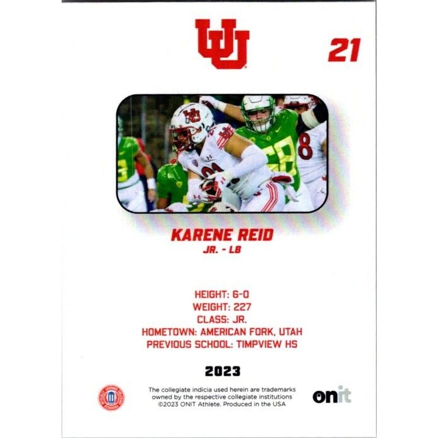 2023 Onit Football Karene Reid Utah Utes