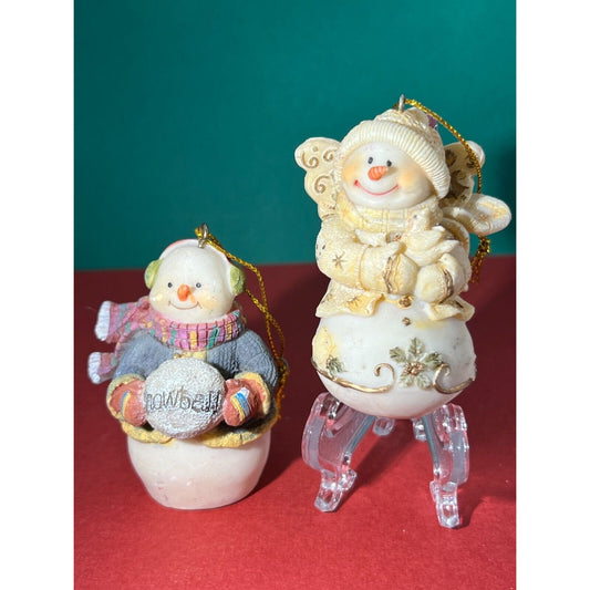 Set of 2 Winter Snow Pals Snowmen Vintage Bird Snowball