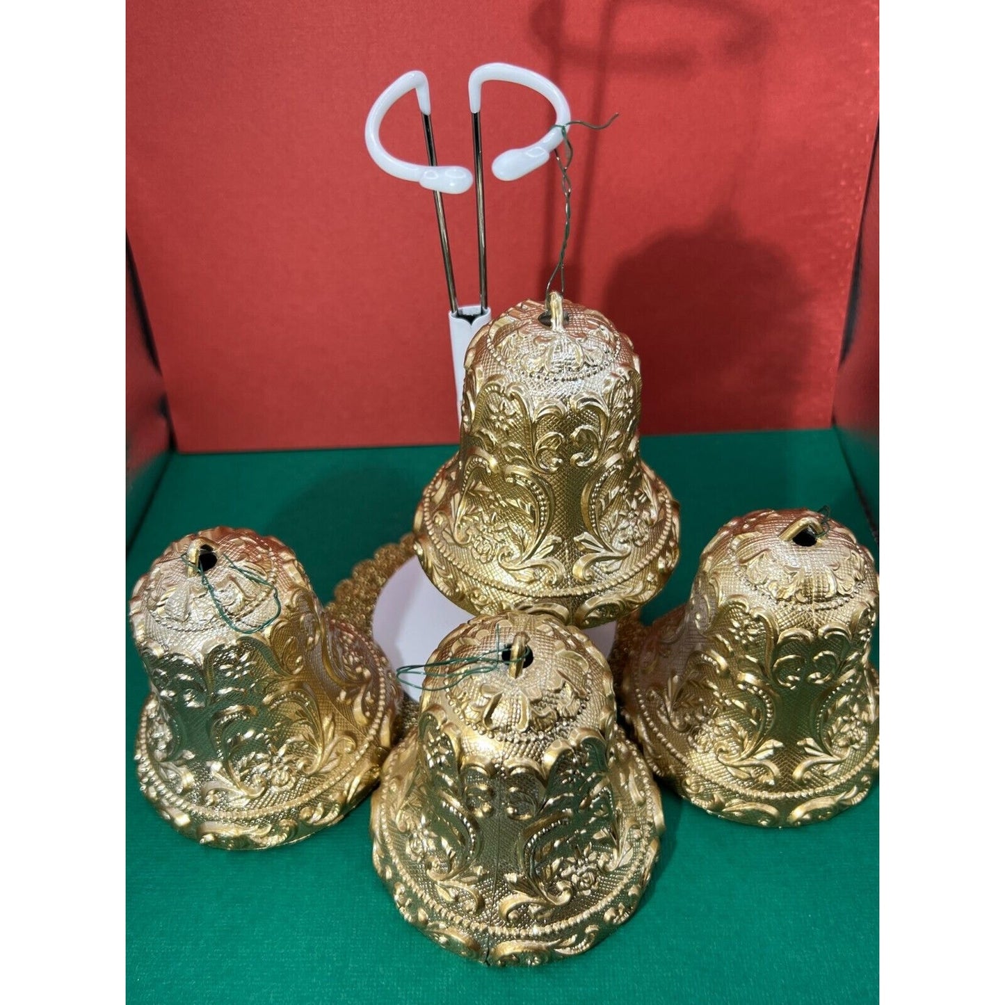 Set of 4 Golden Plastic Christmas Jingle Bell Ornaments 3" h (No Clappers)