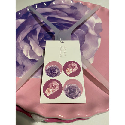 Set of 4 Jolie Fleur Roses 9” Plates Melamine Pink Purple Shabby Chic