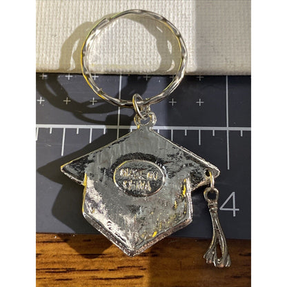 Silvertone Graduation Cap Novelty Souvenir Keyring