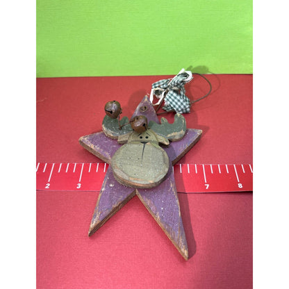 Primitive Wooden Moose Star Christmas Ornament Decoration