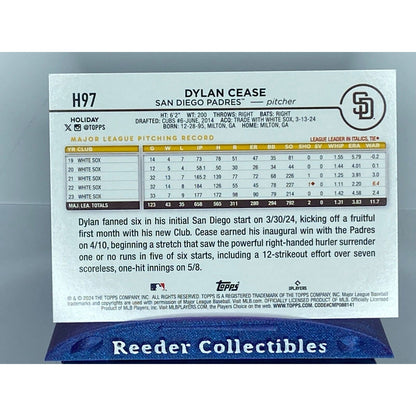 2024 Topps Holiday #H97 Dylan Cease San Diego Padres Blue Glitter Refractor