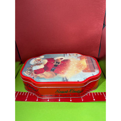 Santa tin box, Red, Vintage, Christmas Tom Browning Olive Can 1997 good cond