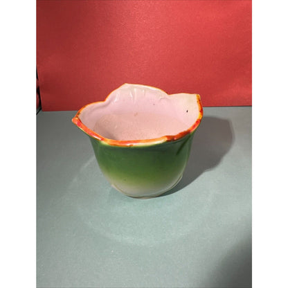 Green Petal Orange Accent 2.5" x 3" Tea Cup Window Planter Japan