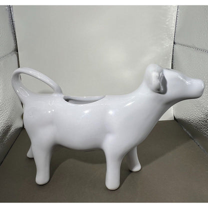 White Ceramic Porcelain Cow Shaped Milk Cream Pitcher 7.5" long x 4.75" tall