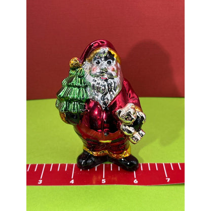Santa With Tree & Teddy Bear Figurine Vintage Some Wear