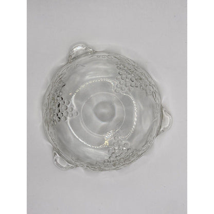 Clear Pressed Glass Bowl with Grape Motif and Scalloped Edges Vintage