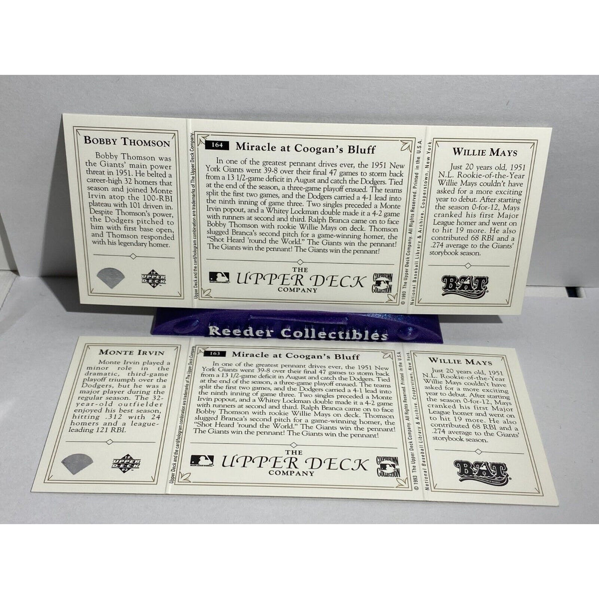 Bobby Thomson Willie Mays Monte Irvin 1993 Upper Deck BAT Tri Fold SF Giants