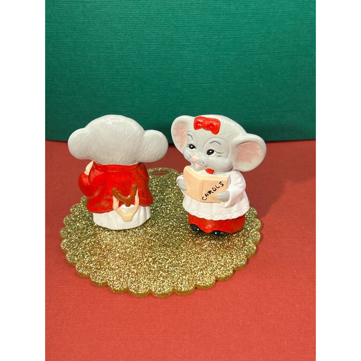 Church Mice Christmas Carolers Ceramic Vintage 2pc Set