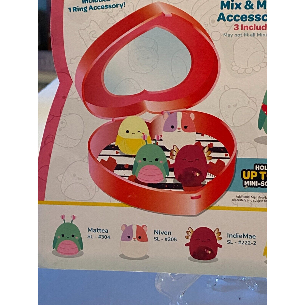 Original Squishmallows 4 Squish-a-longs + 3 Accessories + Red/Dark Pink Case