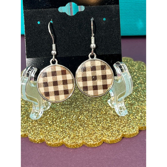 Brown Plaid Earrings Set Estate Sale Jewelry