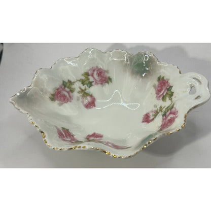 M Z Austria Porcelain Pink Rose Candy Dish 6.25" x 4.5" x 1.75"