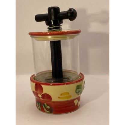 Tierra Fina Ceramic Spice Pepper Grinder From Spain Hand Painted Flowers Red