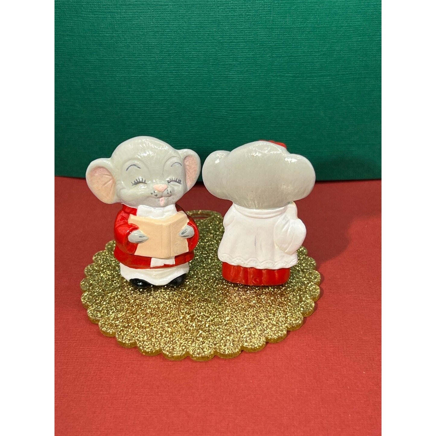 Church Mice Christmas Carolers Ceramic Vintage 2pc Set