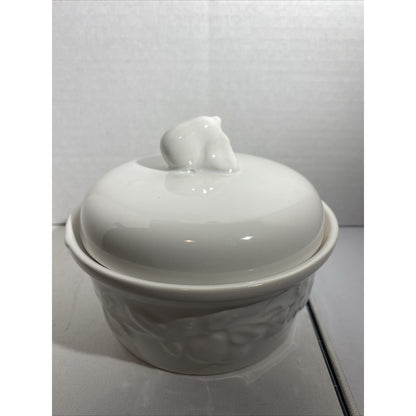 Bandwagon Inc. Ceramic White Crock w/Lid Decorated w/Pears