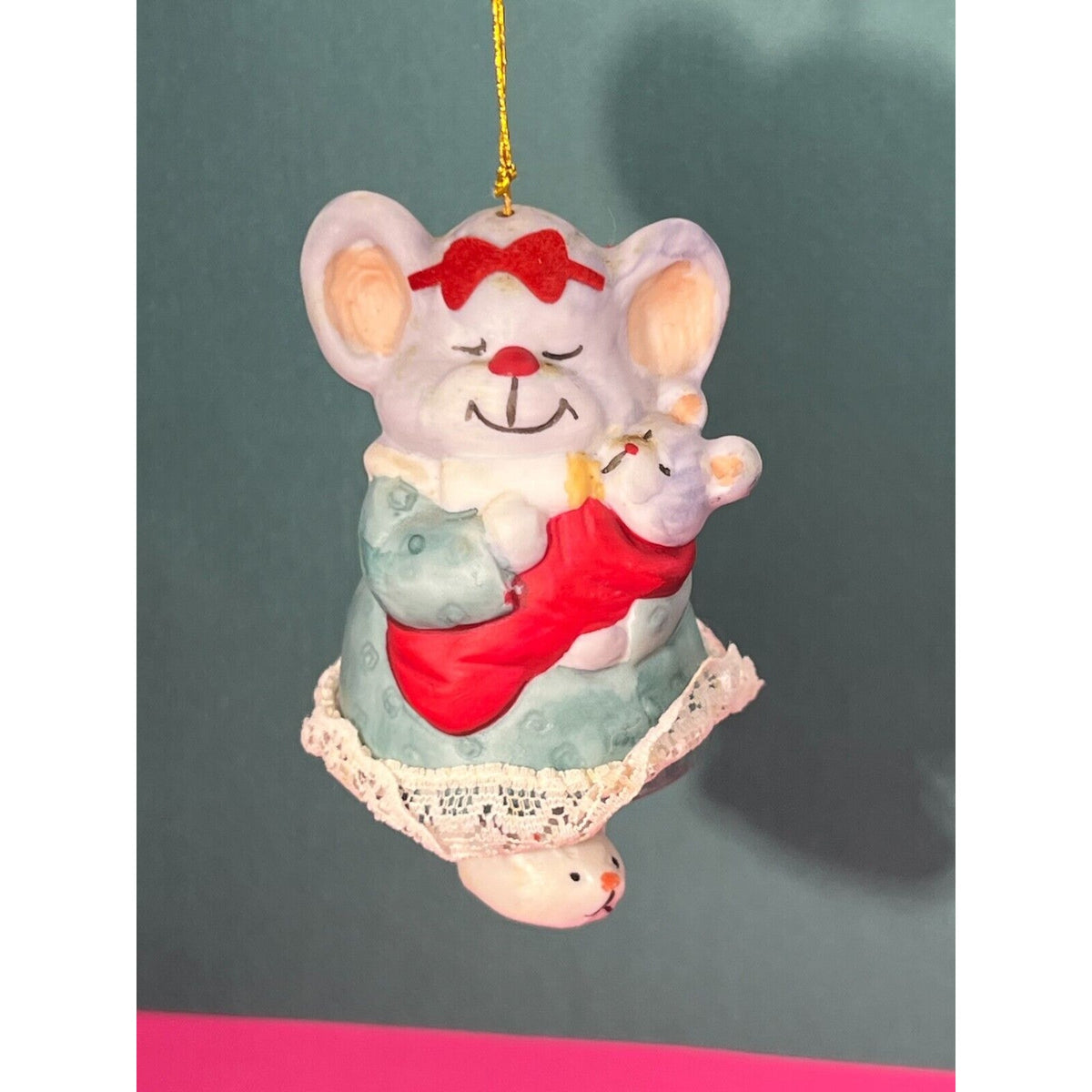 Jasco Caring Critters Hand Painted Porcelain Christmas Mouse Bell Ornament