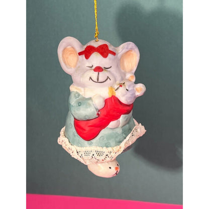 Jasco Caring Critters Hand Painted Porcelain Christmas Mouse Bell Ornament