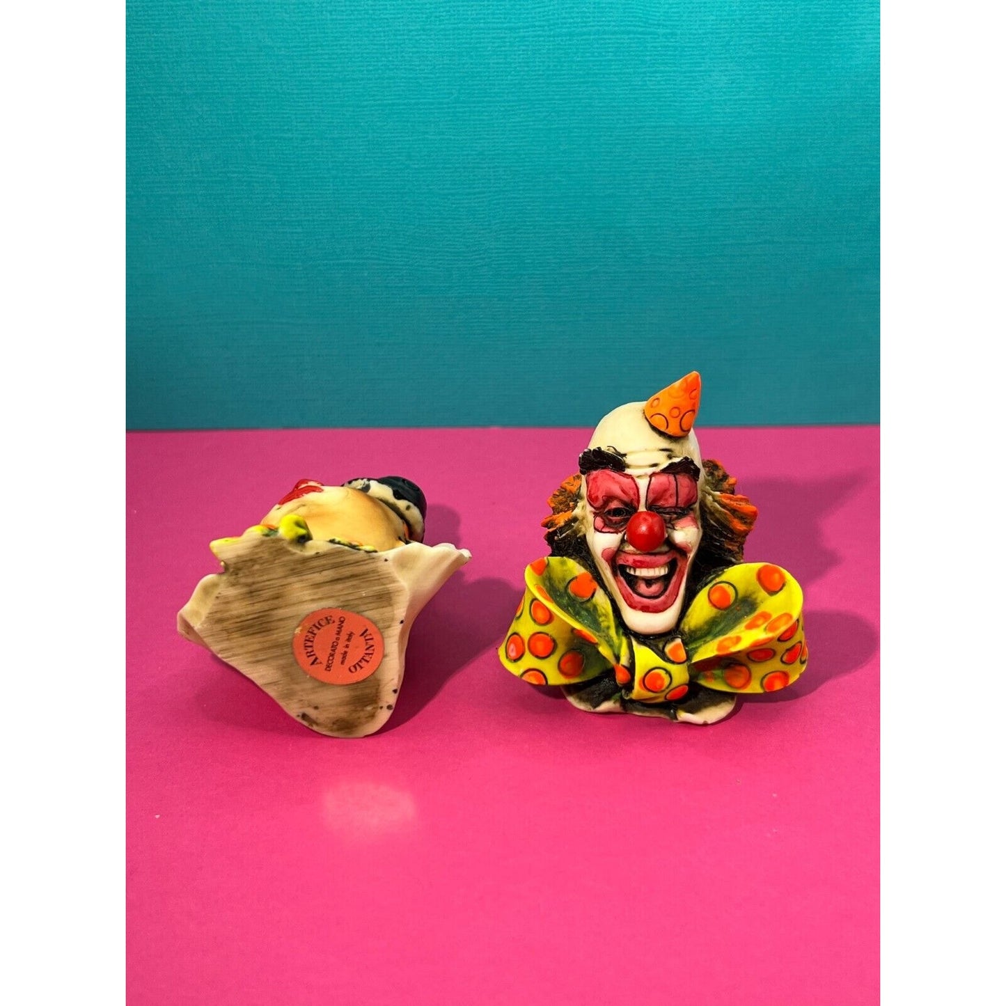 Two Vintage Artefice Ottanta Clowns Hand Painted 2½” Tall - MADE IN ITALY