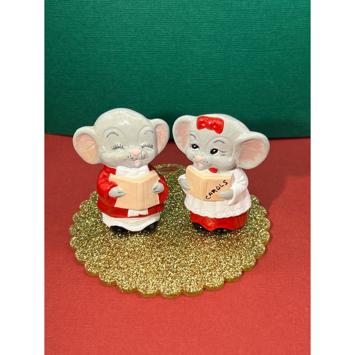 Church Mice Christmas Carolers Ceramic Vintage 2pc Set