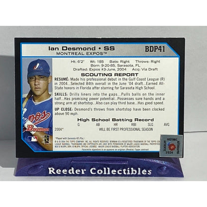 2004 Bowman #BDP41 Ian Desmond Montreal Expos In Person Autograph Hard Signed