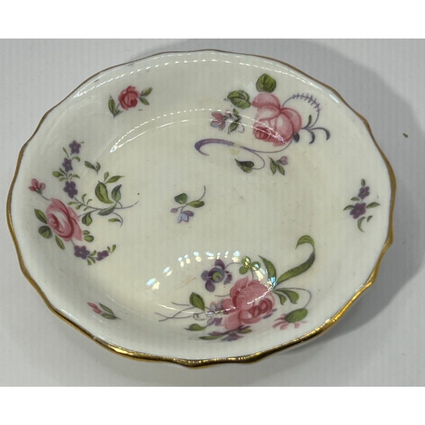 Butter Pats Royal Chelsea English Bone China Floral Gold Rim Vintage 3.25in diam