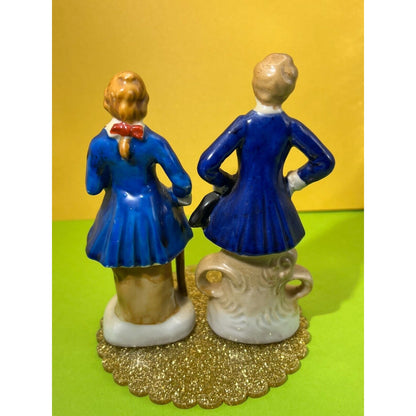 2 piece Colonial Male Figurines Occupied Japan Vintage Porcelain 5" tall