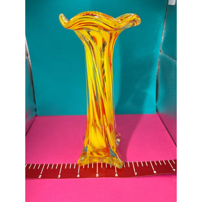 Art Glass Yellow & Orange Spatter Vase 8"