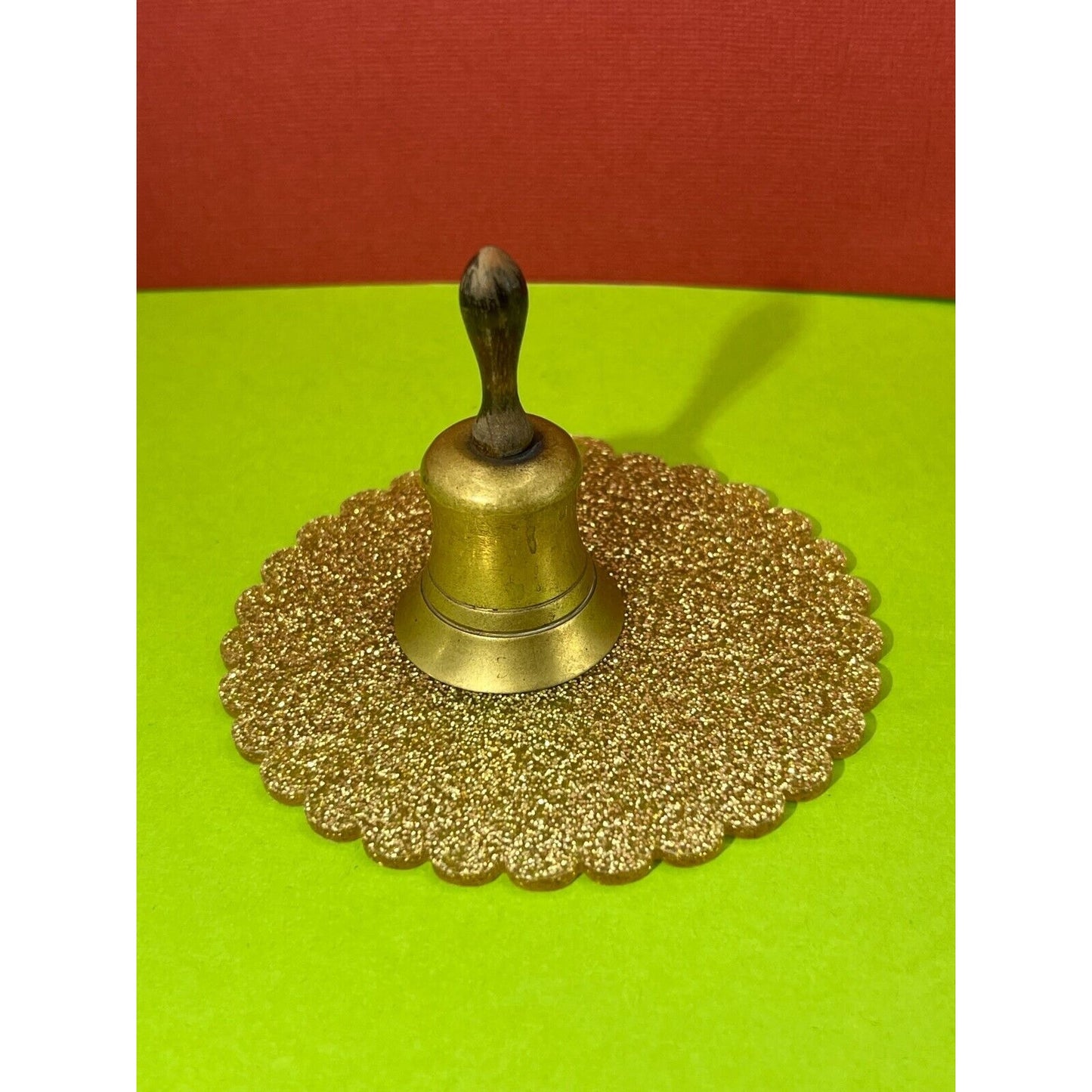 Vintage Mini Brass Bell with Wooden Handle 2.5"h