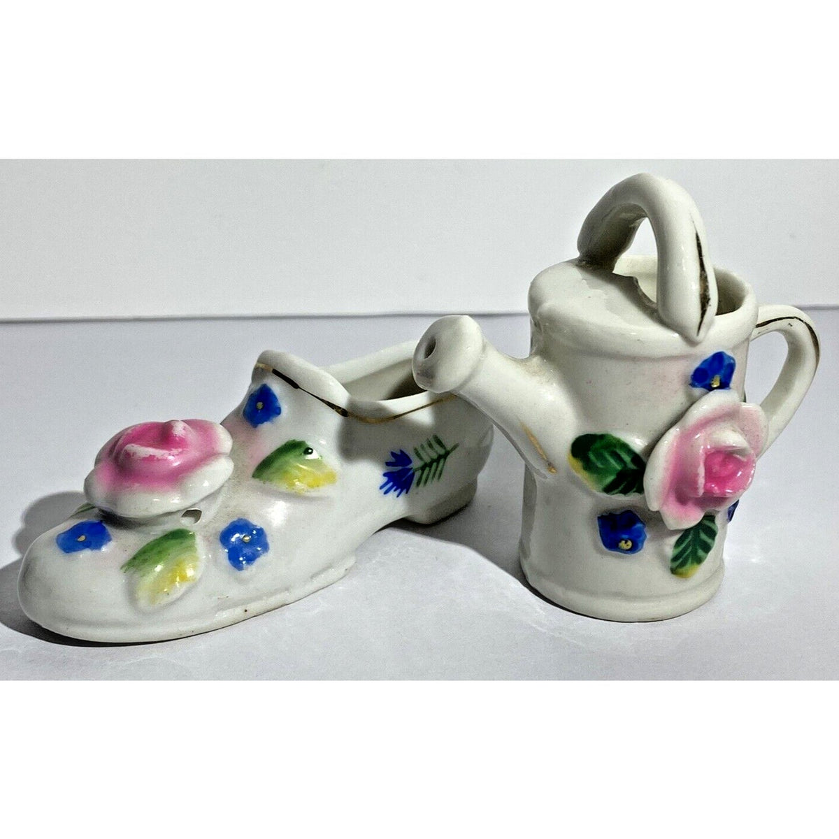 Pair of Vintage Fancy Miniature Ceramic Shoes - Japan & Occupied Japan