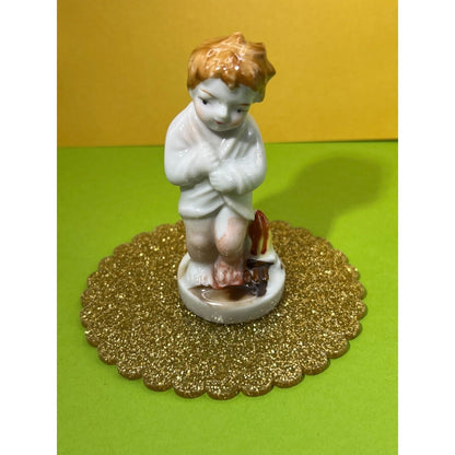 Vintage Occupied Japan Little Boy Campfire Porcelain Figurine 3.50” Tall