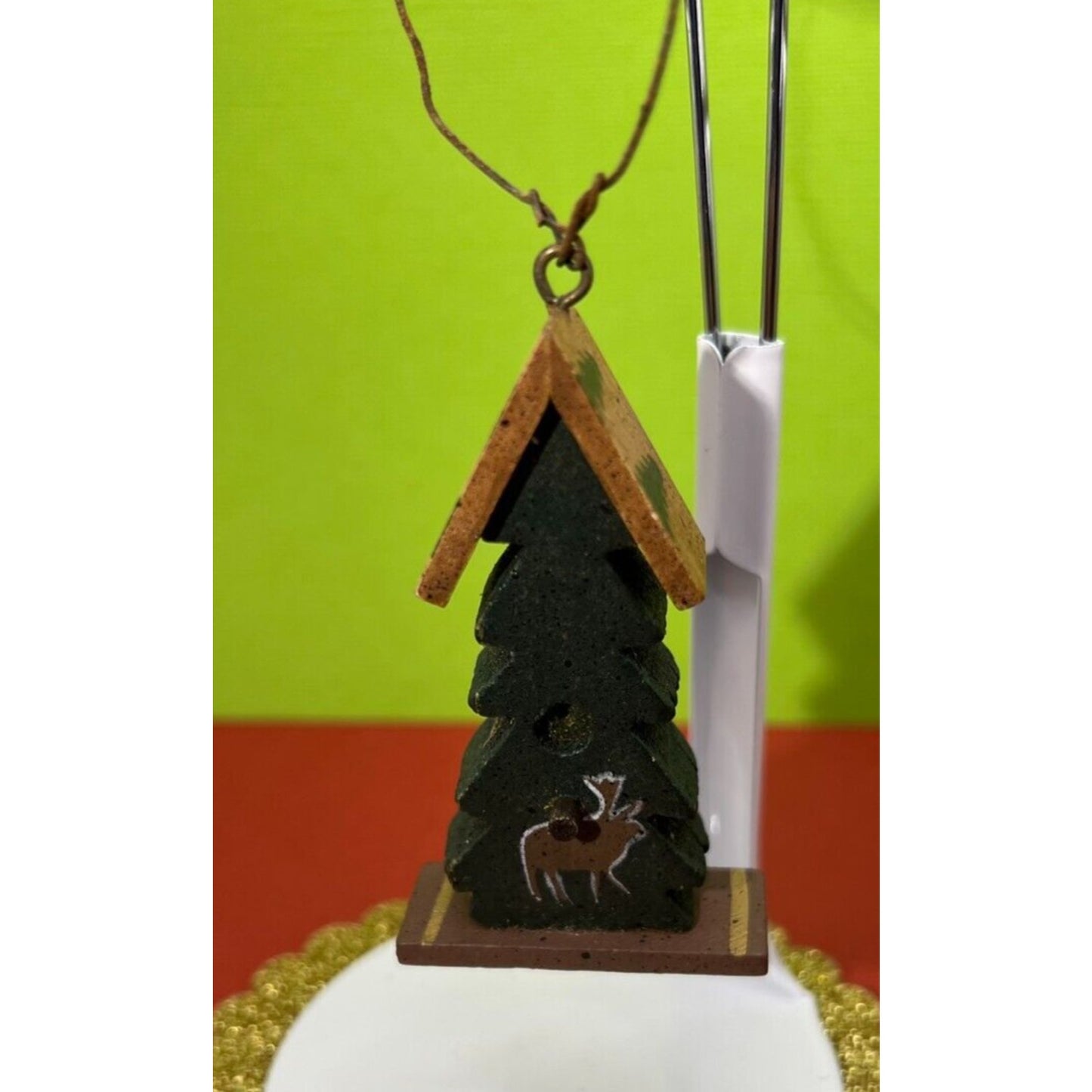 Vtg Wooden Birdhouse Christmas Ornament