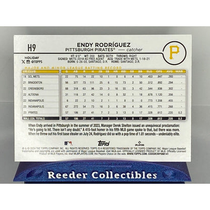 2024 Topps Holiday #H9 Endy Rodriquez Pirates Silver Glitter Parallel RC