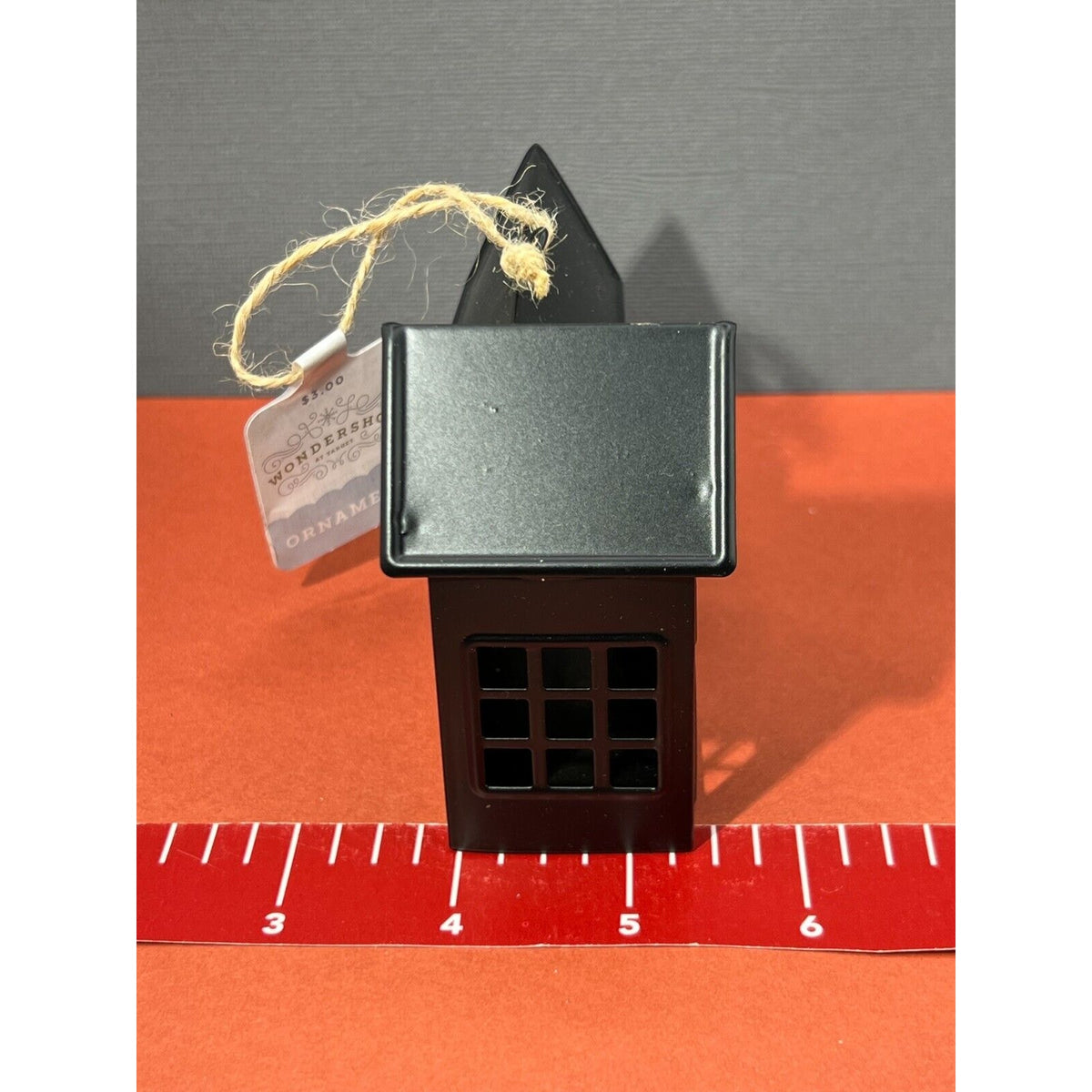 Metal House w/ Bottle Brush Tree Christmas Ornament Twine Hanger Cabin