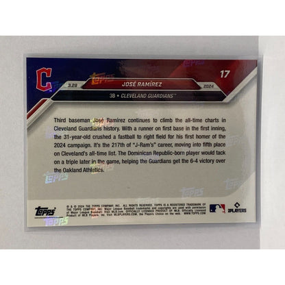 José Ramirez Guardians - 2024 MLB TOPPS NOW® Card 17 - PR: 560 Ser #'d 09/49