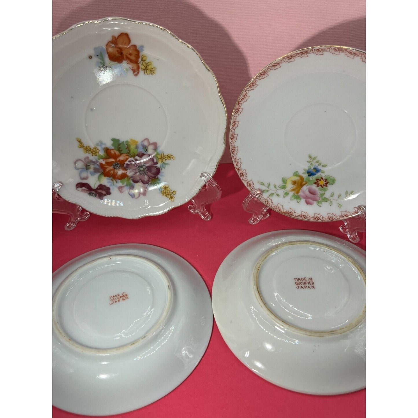 4 piece lot 3x 4.5" & 1 x 5.25" Floral Saucers / Plates Made in Occupied Japan