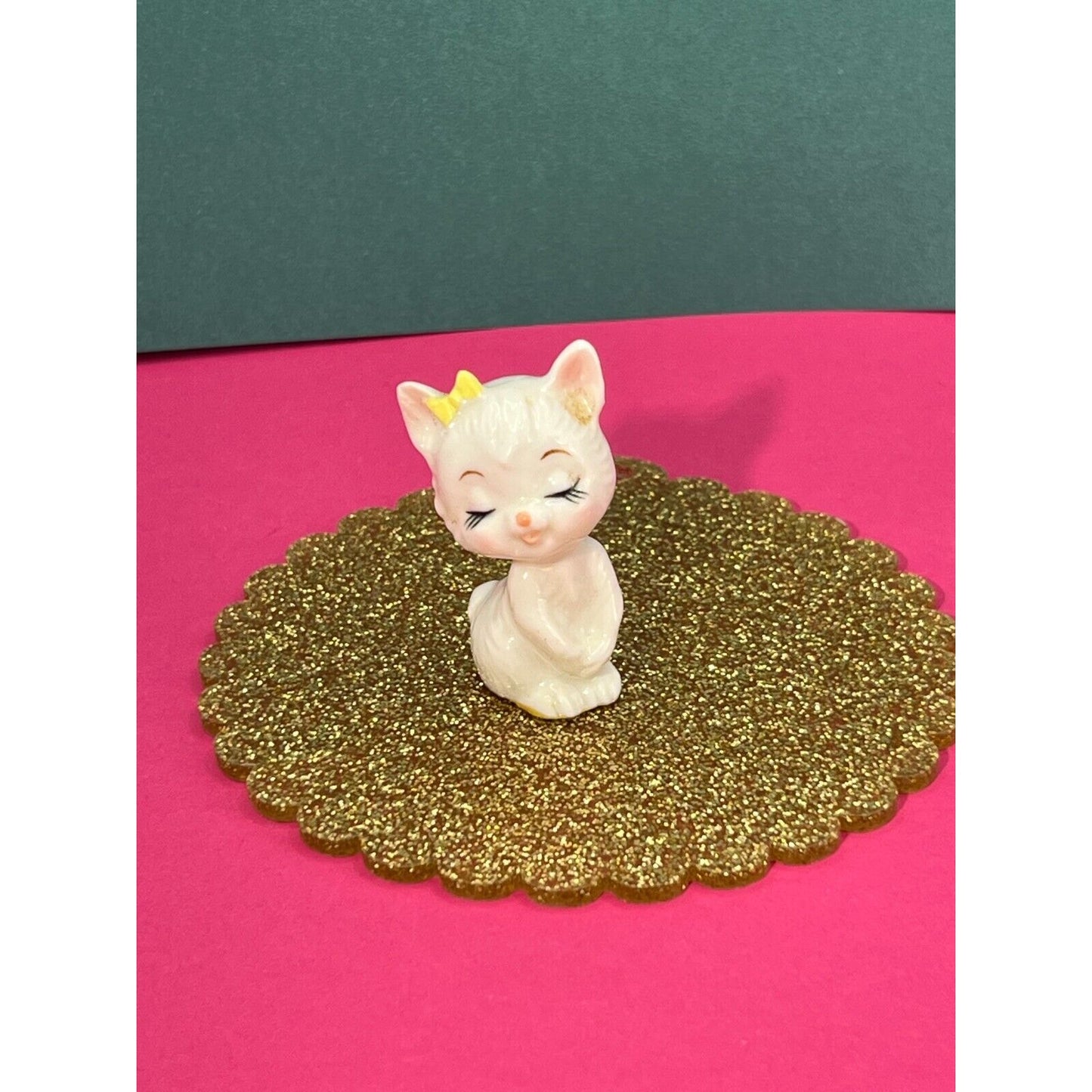 Kitty Cat with Yellow Bow Bone China Figurine