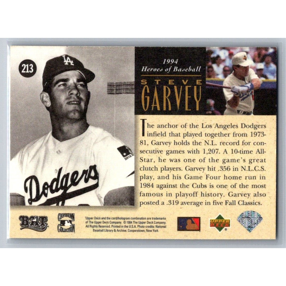 1994 Upper Deck All-Time Heroes #213 Steve Garvey Los Angeles Dodgers
