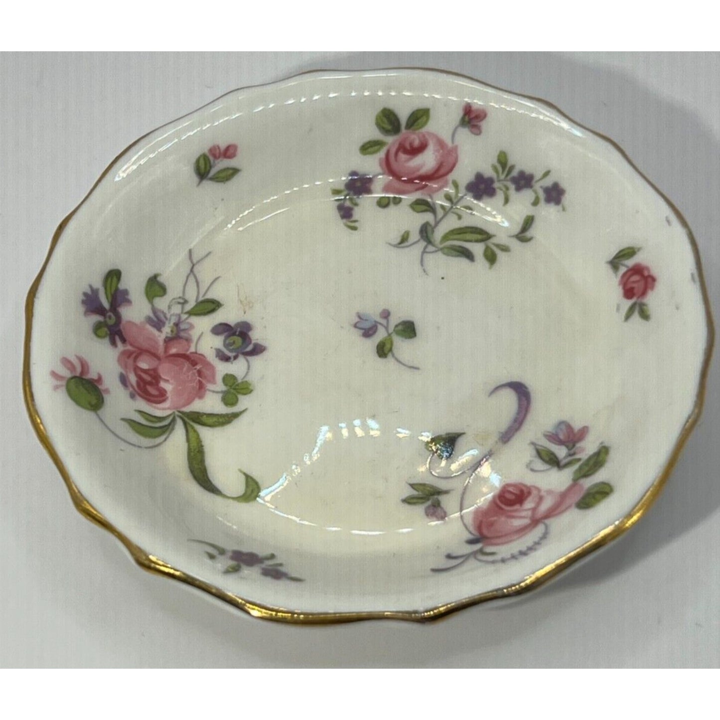 Butter Pats Royal Chelsea English Bone China Floral Gold Rim Vintage 3.25in diam