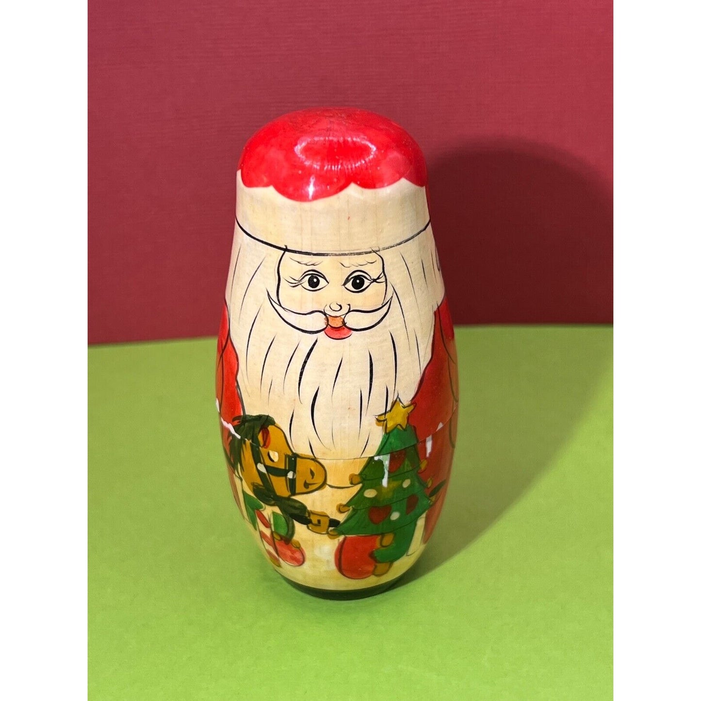 VTG Real Wood Santa Nesting Dolls 4pc Set Paint Peeling