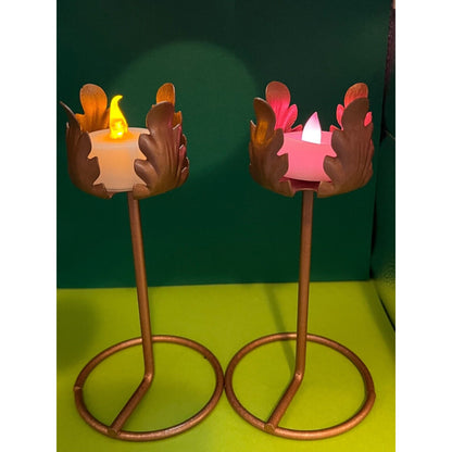 2 Pc Set Bronze Metal Candle Holders (Candles not Included)