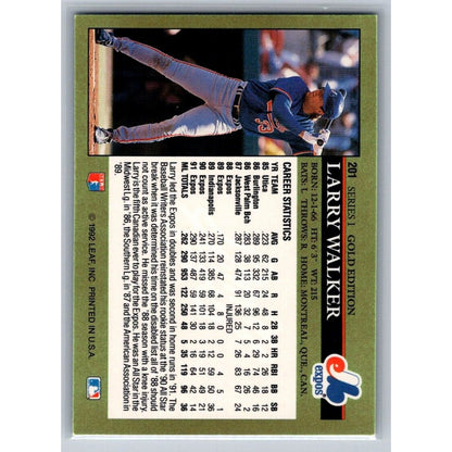 1992 Leaf #201 Larry Walker Black Gold Montreal Expos