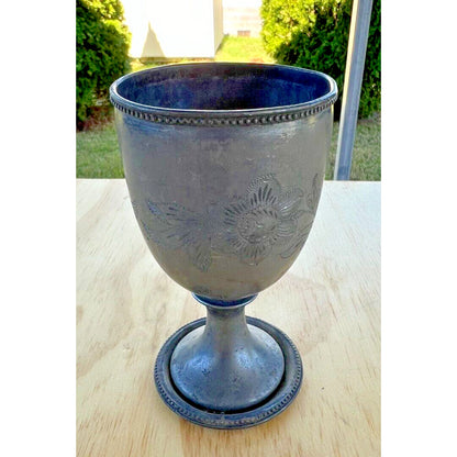 Decorative Flower and Leaves Pewter Goblet Chalice