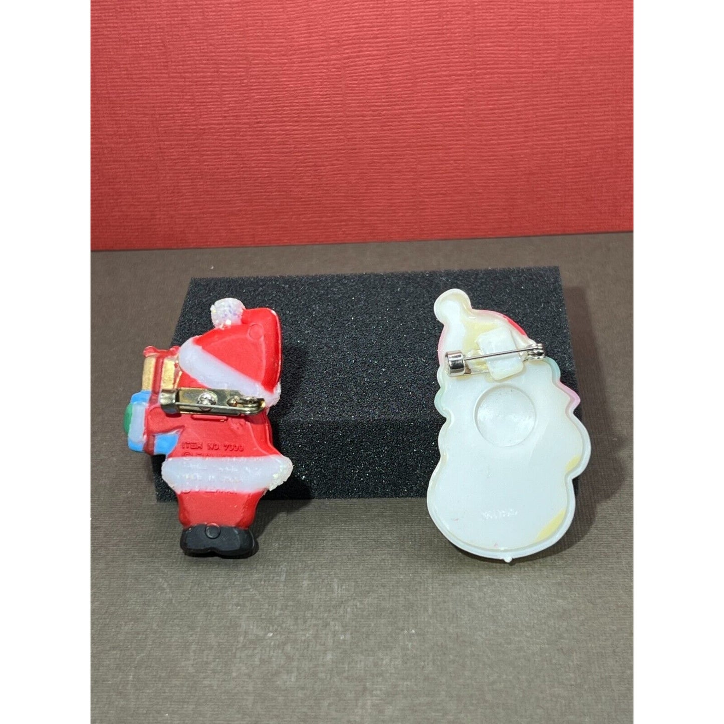 Vintage Santa and Snowman Brooches Christmas Plastic Lapel Pin