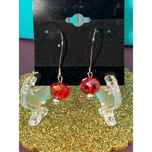 Red with Long Hook Dangle Earring Set Estate Sale Jewelry