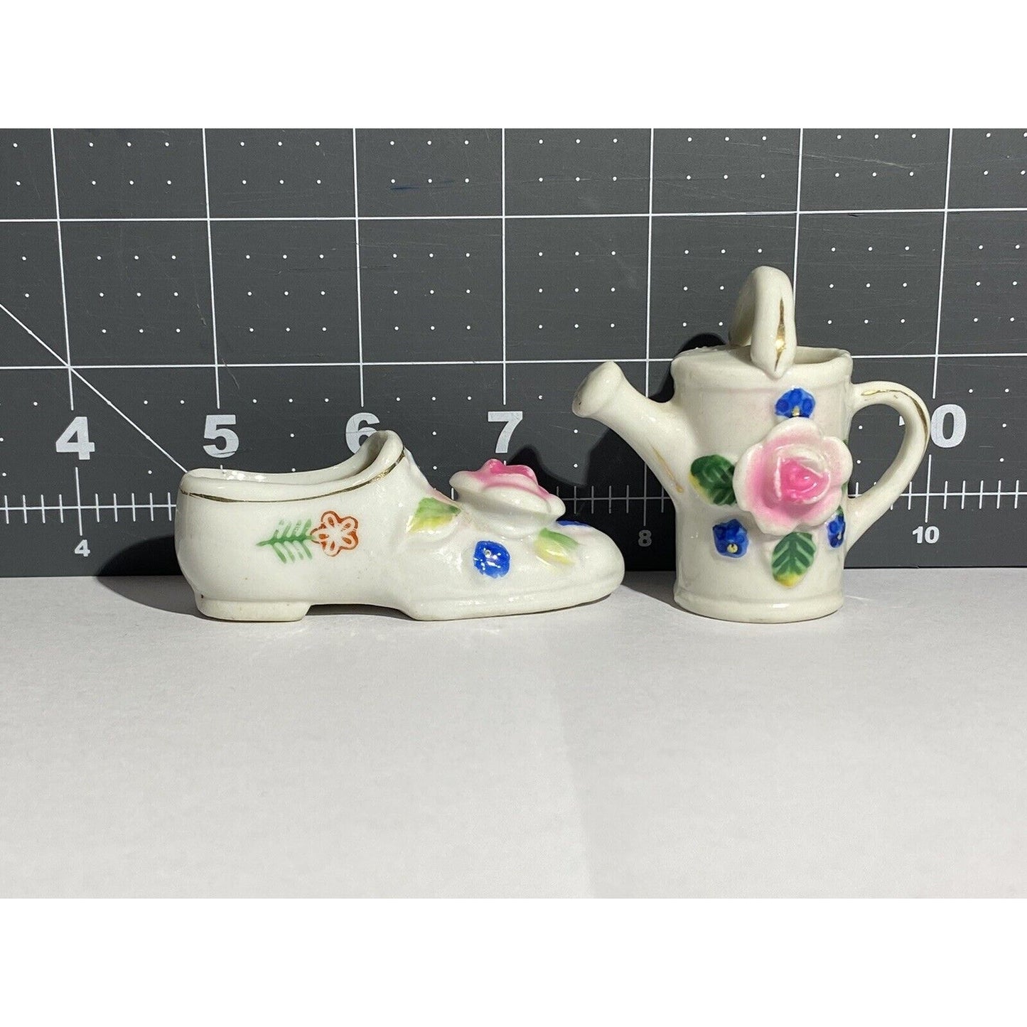 Pair of Vintage Fancy Miniature Ceramic Shoes - Japan & Occupied Japan