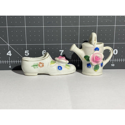 Pair of Vintage Fancy Miniature Ceramic Shoes - Japan & Occupied Japan