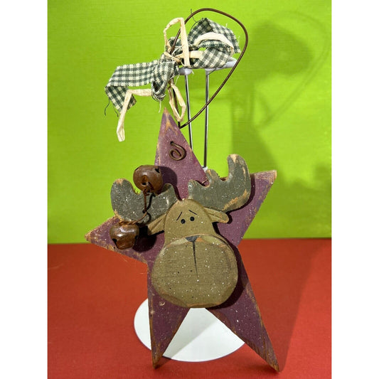 Primitive Wooden Moose Star Christmas Ornament Decoration