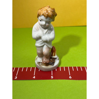 Vintage Occupied Japan Little Boy Campfire Porcelain Figurine 3.50” Tall