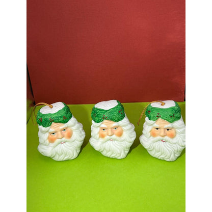 Set of 3 Old World Santa Head Bell Christmas Ornaments (One needs cord)